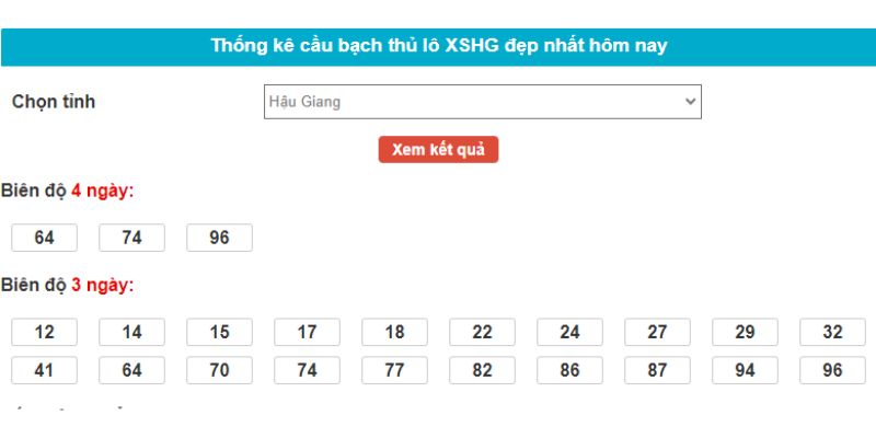 Bảng cầu bạch thủ Hậu Giang trong 3 ngày - Dự đoán XSMN 28/9