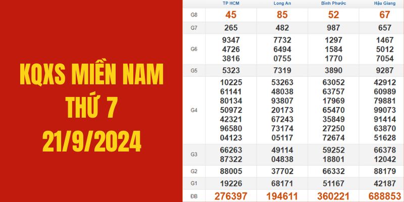 Xem KQXS miền Nam thứ 7 ngày 21/9/2024